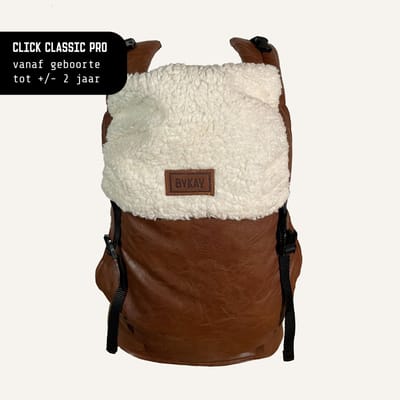 ByKay Click Classic - draagzak baby - ergonomisch - tot 18kg - newborn tot 2 jaar - comfortabel en snel - bruin - Pilot Leather Teddy Light Brown