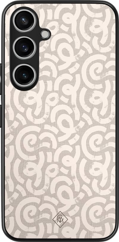 Casimoda® hoesje - Geschikt voor Samsung Galaxy A35 5G - Ivory Abstraction - Zwart TPU Backcover - Geometrisch patroon - Bruin/beige