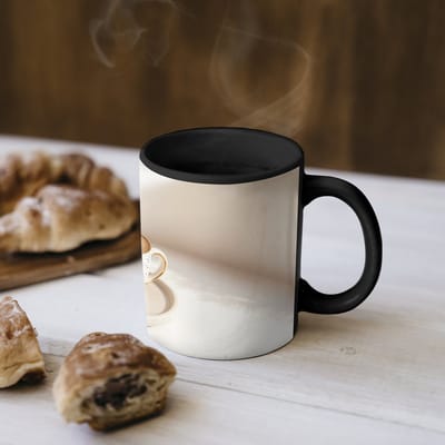 Magische Mok - Foto op Warmte Mokken - Koffiemok - Cappuccino - Schuim - Schotel - Beige - Magic Mok - Beker - 350 ML - Theemok