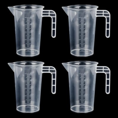Dailygoods - 4 stuks maatbekers 250 ml, mixbeker, cocktailmaatbeker, hittebestendig PP-kunststof, V-vormige lekvrije schenktuit, antislip handgreep, voor laboratorium, keuken, bakken, mixen