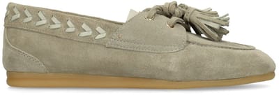 Manfield - Dames - Groene suède loafers met kwastjes - Maat 38