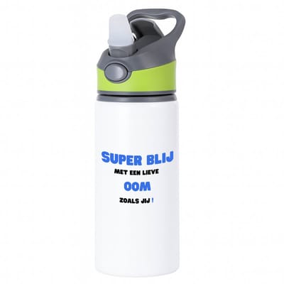 Hacebo® - super blij met een lieve oom zoals jij waterfles met rietje groen - Oom - de liefste oom - verjaardag - cadeautje voor oom - oom artikelen - kado - geschenk - water fles - 650ML