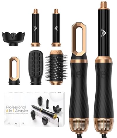 6-in-1 Haarstyler met Rond Borstel voor Volume, Droog en Krul