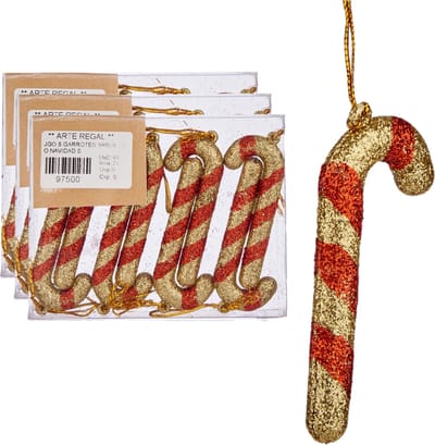 24x stuks kunststof kersthangers zuurstokken rood/goud 11 cm kerstornamenten - Kunststof ornamenten kerstversiering