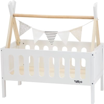 Tryco Wooden Tipi Doll Bed - Houten Poppenbed - Inclusief Tipi Design en Beddengoed - Stimuleert Fantasierijk Rollenspel - Vanaf 3 Jaar Naturel
