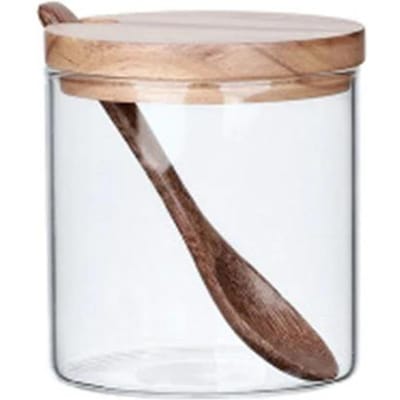 Pot à assaisonnement en céramique Boîte d'ustensiles de cuisine Ménage Combinaison Ustensiles de cuisine Bouteille Pot à huile et sel Avec base en bambou 3 ensembles