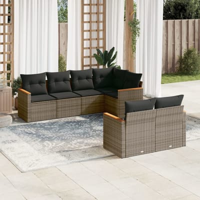 vidaXL - 7-delige - Loungeset - met - kussens - poly - rattan - grijs