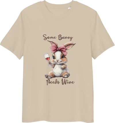 Wijn T Shirt Konijn - Tekst: Some Bunny Needs Wine - Schattig en Grappig Cadeau - Beige - S