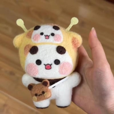 Bubu Dudu Wol Naaldvilten Set Niet-afgewerkte Poppen DIY Vilten Set Yier Panda Beer Handgemaakt DIY Cadeau Dierlijke Vilten Ambachten white