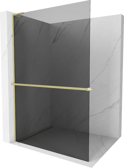 Mexen Kioto+ L douchewand met plank Walk-in 70 x 200 , grafiet, geborsteld goud - 800-070-123-55-40