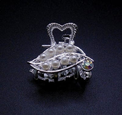 Haarklem metaal klein gebogen met parels+diamant