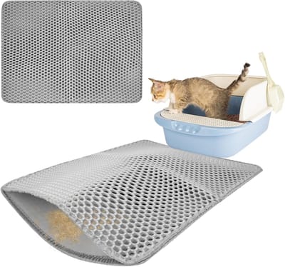 Famanu – Kattenbakmat Kattenbakonderlegger - kattenbakmat - 59,5 x 44,5 cm kattenbakmat Kattenbak - EVA dubbele laag kattenmat Kattenbak vloerkleed voor kattentoilet (grijs)