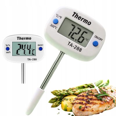 Digitale Keukenthermometer met LCD Display en RVS Vleessonde – Compacte Voedselthermometer voor Koken, Bakken en BBQ – Tot 300°C – Wit