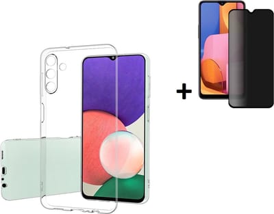 MoDo hoesje Geschikt voor Samsung Galaxy A13 5G - Siliconen Back Cover - Transparant met privacy screenprotector