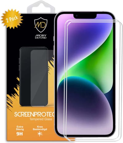 2-Pack MobyDefend Screenprotectors - Geschikt voor iPhone 14 Plus - Case-Friendly Screensavers - Gehard Glas