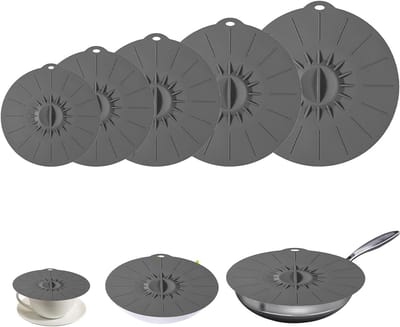 Universele Set van 5 Stuks Silicone Deksel voor Pannen, Schalen, Borden en Mokken - Ideaal voor Koken en Bewaren