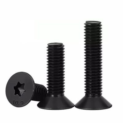 125 metalen schroeven Torx-kop, koolstofstaal 10.9, verschillende maten M4, gefreesd DIN 965, met sleutel T20