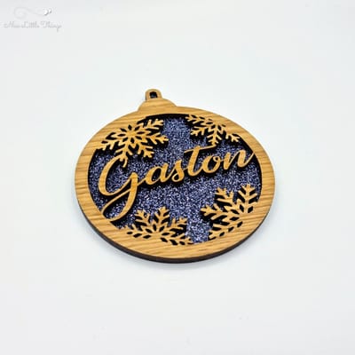 [Nice Little Things] Multilayer kerstbal glitter - Met naam - Zwart - Eik