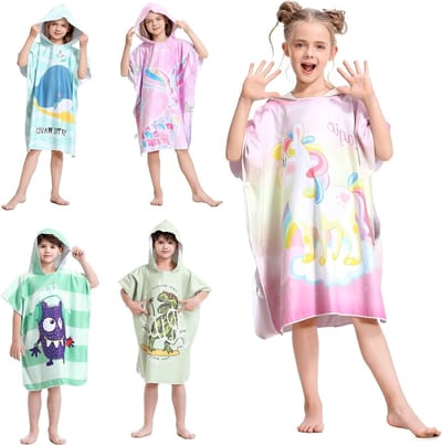 Hooded Poncho Handdoeken voor Kinderen, Sneldrogende Microvezel Bad- en Zwemhanddoeken, Warme Veranderbadjas voor Meisjes en Jongens, Ideaal voor Badkamer en Zwembad