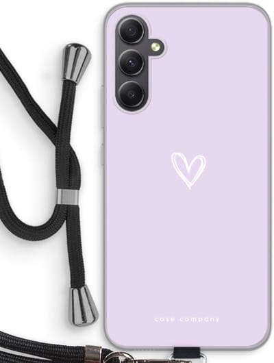 Case Company® - Hoesje met koord geschikt voor Samsung Galaxy A34 hoesje met Koord - Klein hartje paars - Telefoonhoesje met Zwart Koord - Bescherming aan alle Kanten en Over de Schermrand