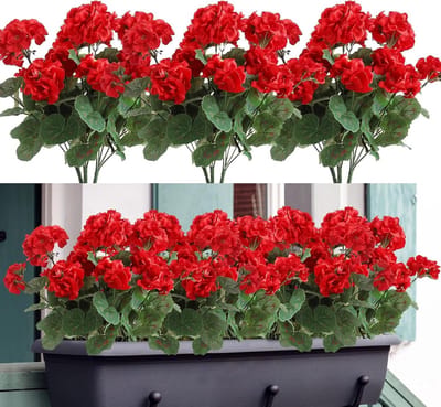 3 Bundels Kunstmatige Rode Geranium Bloemen voor Buiten, UV-bestendige Nepplant voor Tuin, Balkon en Decoratie, Perfect voor Lente en Feestdagen