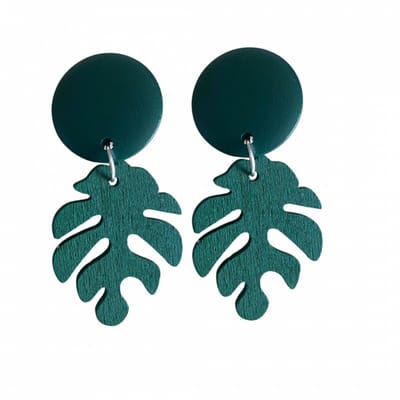 Clip oorbellen -Tak- groen hout -zilverkleur-geen gaatje- Charme Bijoux