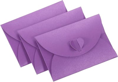 24 Stuks Mini Enveloppen met Hartvormige Sluiting | Kleine Cadeaukaart Houder voor Bruiloften, Feestjes en Boetieks (Paars)