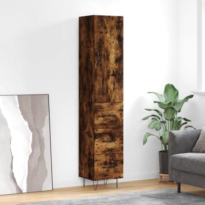 vidaXL - Hoge - kast - 34,5x34x180 - cm - bewerkt - hout - gerookt - eikenkleurig
