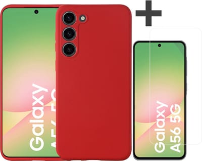 Hoesje geschikt voor Samsung Galaxy A56 hoesje zacht siliconen met gehard glas Screenprotector- Arara backcover - Rood