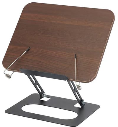 Dailygoods- Boekenstandaard Verstelbaar - Houten Kookboekstandaard - Opvouwbaar - Boekenhouder - Elastische Paginaklemmen - Ideaal voor Leescomfort