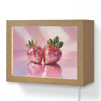 Wandlamp 20x15 cm - Oplaadbaar - Disco - Fruit - Glitter - Strawberry - Wandlampen binnen woonkamer - Slaapkamer lamp met kabel - Decoratieve nachtlamp - Vloerlamp snoer