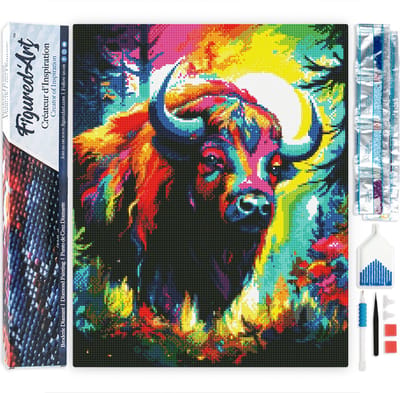 Figured'Art Diamond Painting set Volwassenen 40x50 cm Kleurrijke Abstracte Bison - 5D DIY Art full drill vierkante diamant - Opgerold canvas