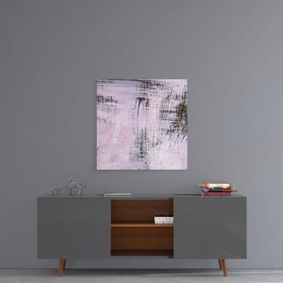 Insigne Glazen Schilderijen - Abstract Glasschilderij - Roze - Zwart - Wanddecoratie Op Glas - 50x50 cm