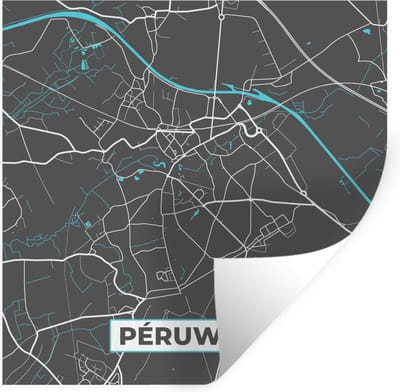 Muurstickers - Sticker Folie - Stadskaart – Grijs - Kaart – Péruwelz – België – Plattegrond - 100x100 cm - Plakfolie - Muurstickers Kinderkamer - Zelfklevend Behang XXL - Zelfklevend behangpapier - Stickerfolie