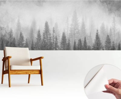 Wallfluent Zelfklevend Behang - Bosmist Zelfklevend fotobehang - 250x104 cm - Zwart-wit Zelfklevend Behang - Peel-and-stick techniek - Voor de woonkamer, slaapkamer en kantoor Zelfklevend Behang