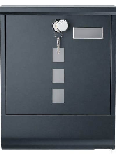 Brievenbus, 30,5 x 9,5 x 33,3 cm, grijs wandgemonteerde brievenbus met krantenrek, kijkvenster, naambordje, koperen kern en deksel-slot, stevig en duurzaam metalen frame, weerbestendig, eenvoudig te installeren,