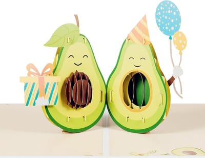 Verjaardagskaart 3D - Pop-up kaart - Verjaardag vieren - Avocado ontwerp - 12.7 x 17.5 cm - Groen
