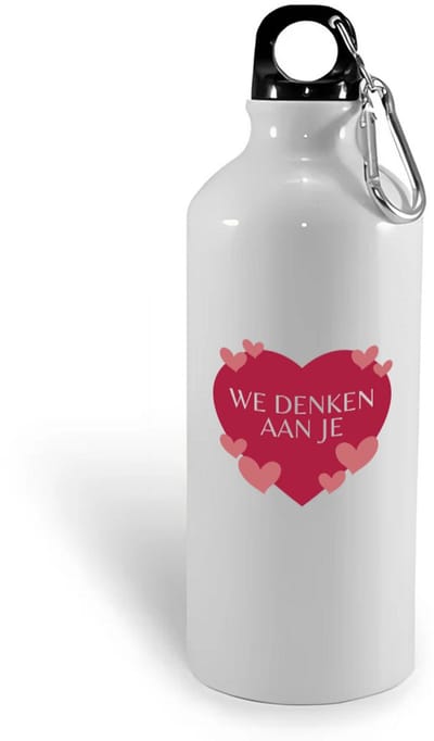 Hacebo® - We denken aan je hartje en kleine hartjes waterfles - iemand die door een moeilijke tijd gaat - moeilijke tijd - ziek - koorts - snel beter worden - cadeau - beterschap cadeau - kado - gift - geschenk - water fles - 400ML