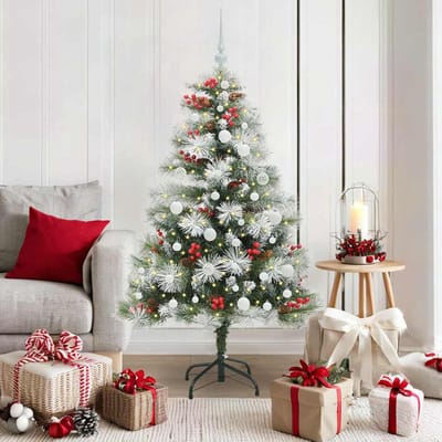 vidaXL - Kunstkerstboom - Groen - en - wit - 150 - cm - PVC - en - Metaal - en - Plastic
