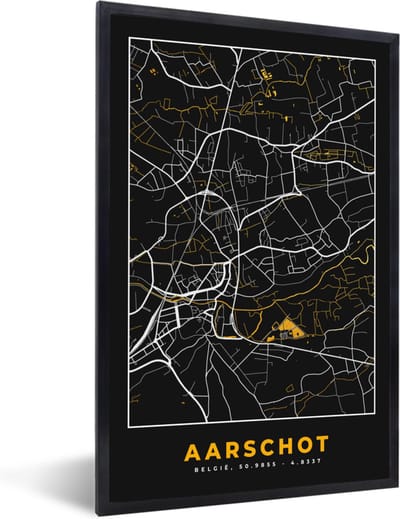 Fotolijst incl. Poster - Plattegrond - Kaart - Aarschot - Goud - 40x60 cm - Posterlijst - Stadskaart