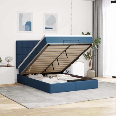 vidaXL - Ottoman - bed - met - matras - en - LED's - 140x190cm - stof - blauw