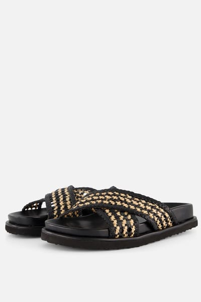 Cellini Raffia Slippers zwart Textiel - Maat 38