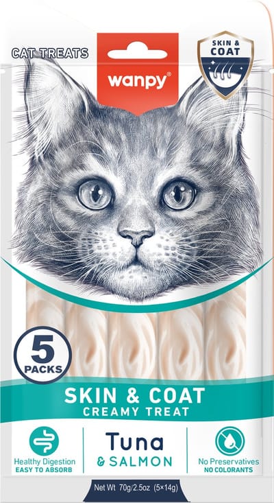 Wanpy - Likbare snack met functie - Tonijn & Zalm - Huid & Vacht - 1 x 5 sticks van 14 gram