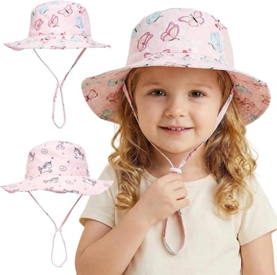 Babymutsjes Meisjes - Zomerhoed Kinderen - Bescherming tegen zon - Brede rand - 2 stuks - Roze
