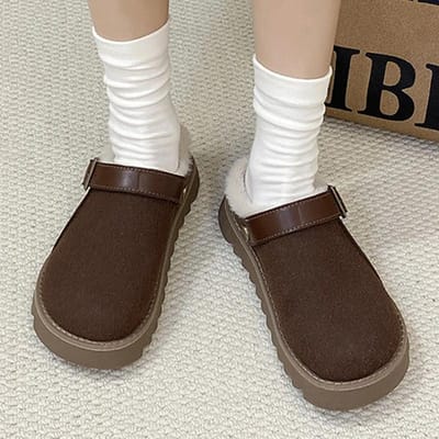 Flats Platform Vrouwen Korte Pluche Casual Slippers Warm Comfort Mode Suede Schoenen 2024 Winter Nieuwe Slingback Slippers Botas 40 koffie