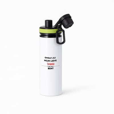 Hacebo® - omdat jij mijn lieve trainer bent waterfles met draaidop groen - Trainer - de liefste trainer - sport - verjaardag - cadeautje voor trainer - kado - geschenk - water fles - 850ML