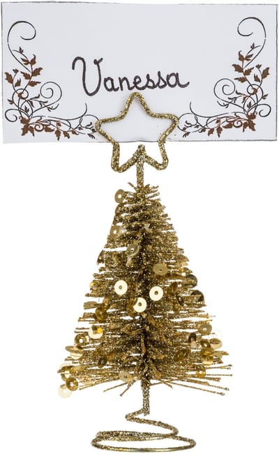 Naamkaart houder kerstboom - tafel decoratie - Goud & Glitters - Kerst versiering - 4 stuks