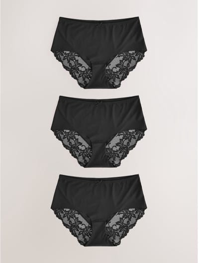 Next - Dames - Set van 3 No VPL midi-slips met kant aan achterzijde - Zwart