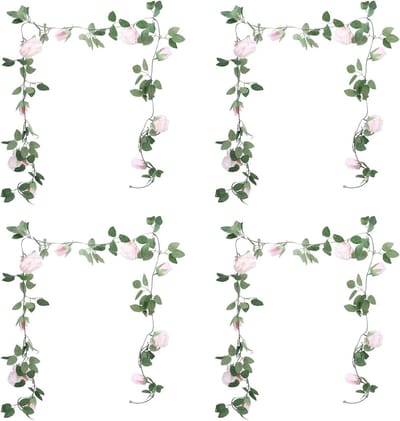 Kunstmatige Rozenslinger - Nep Rozen - Decoratie Aankleden - Buigbare Slanke Ranken - 4 x 2.4 Meter - Lichtroze