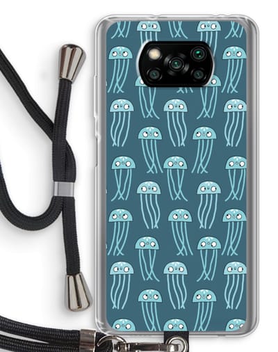 Case Company® - Hoesje met koord geschikt voor Poco X3 Pro hoesje met Koord - Kwallie - Telefoonhoesje met Zwart Koord - Bescherming aan alle Kanten en Over de Schermrand